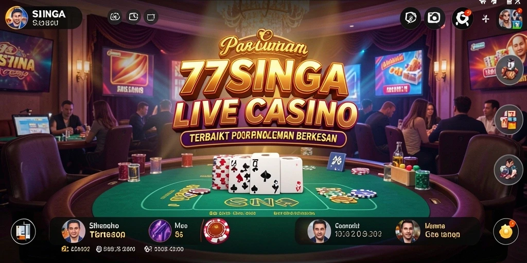 Screenshot gameplay 77SINGA menampilkan dealer langsung dalam aksi permainan Live Casino.