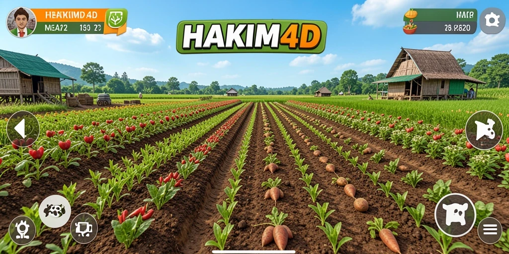 Tampilan gameplay HAKIM4D dengan aktivitas bertani yang seru.