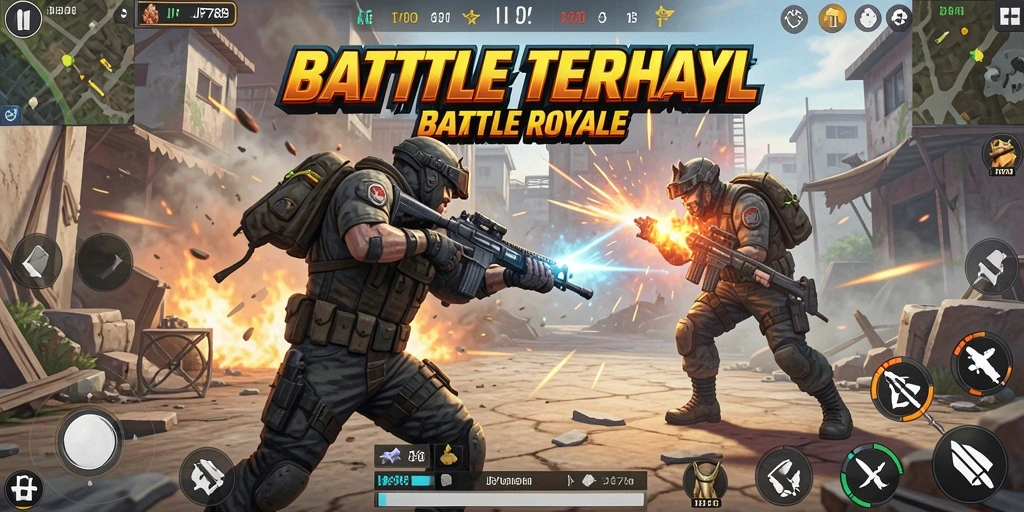Tampilan gameplay seru dalam pertarungan Battle Royale.