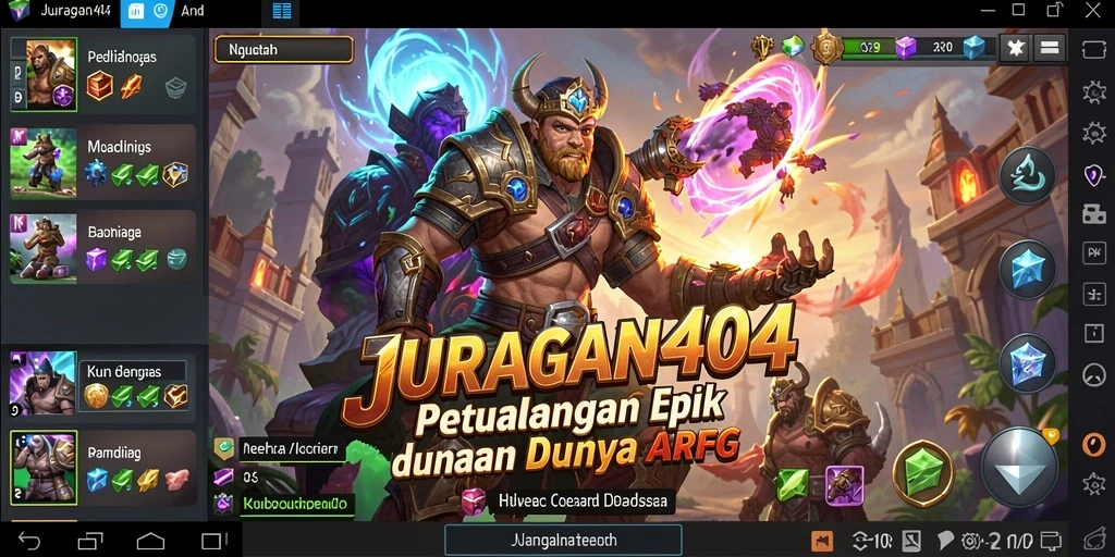 Tampilan gameplay menarik di dunia fantasi JURAGAN404.