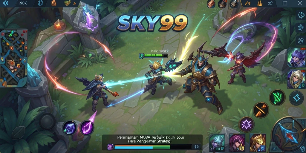 Tampilan aksi seru dalam permainan MOBA SKY99 yang menegangkan.